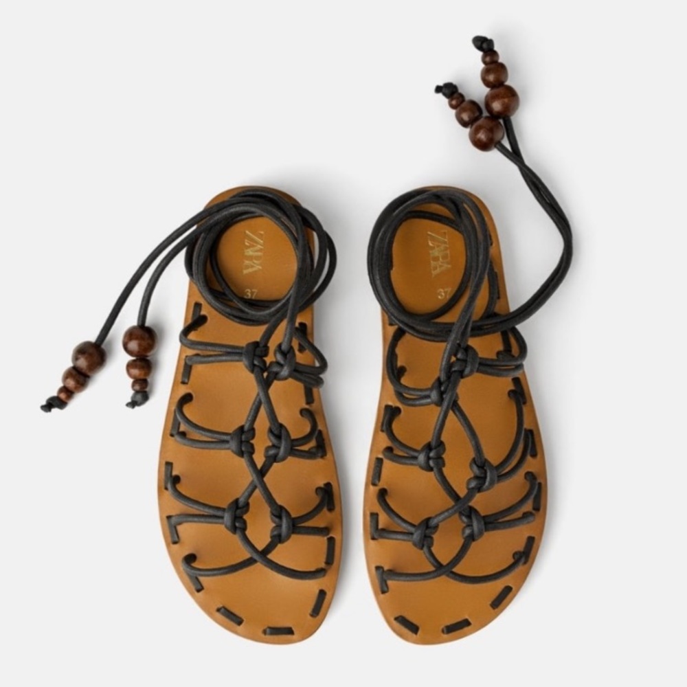 NWOT ZARA LEATHER TIE SANDALS